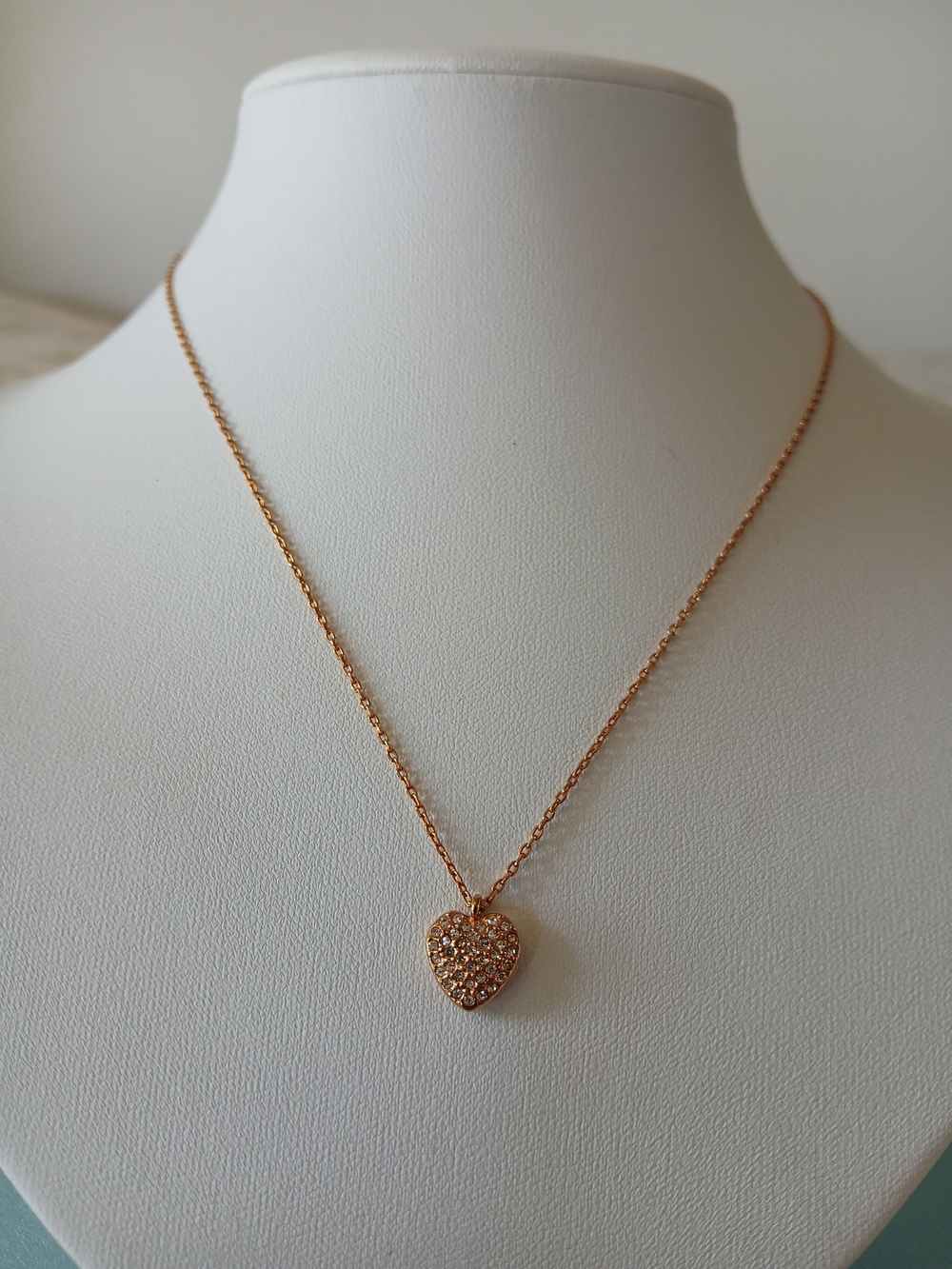 Fossil Rose Gold Heart Pendant Necklace with Crystal Accents